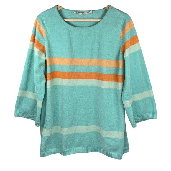 Soft Surroundings Sweaters - Soft Surroundings Chenille Striped Sweater Women's M Wide 3/4 Sleeve Aqua Orange